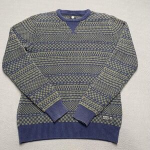 Element Sweater Mens Medium Blue Green Crewneck Jacquard Checkered Knit Skate